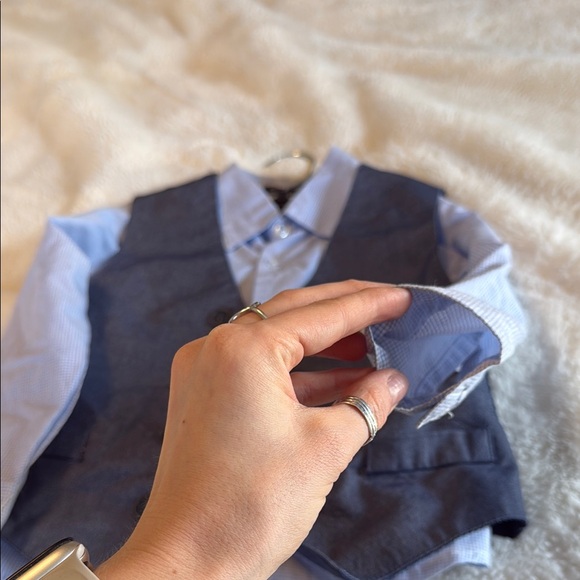 Boys Blue and Gray Vest Shirt Set - Picture 3 of 5